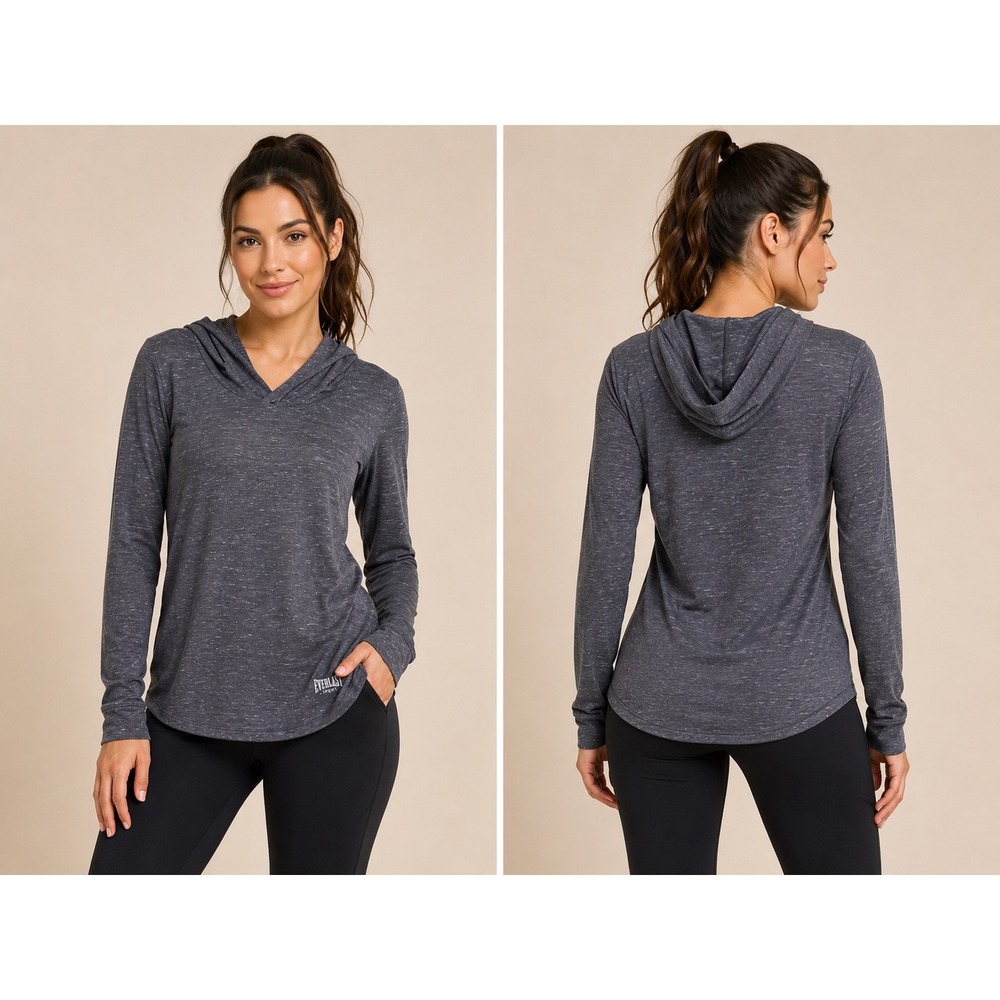 Everlast Sport Hoodie Womens Medium Gray Space Dye Long Sleeve Crossover V-Neck